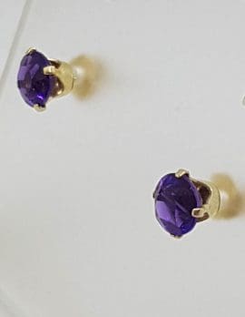 9ct Yellow Gold Amethyst Claw Set Round Studs / Earrings