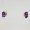 9ct Yellow Gold Amethyst Claw Set Oval Cluster Studs / Earrings