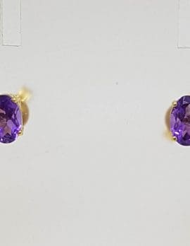 9ct Yellow Gold Amethyst Claw Set Oval Cluster Studs / Earrings
