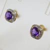 9ct Yellow Gold Amethyst and Diamond Square Cluster Studs / Earrings