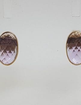 9ct Yellow Gold Amethyst Bezel Set Oval Cluster Studs / Earrings