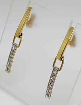 9ct Yellow Gold & White Gold Long Diamond Line Drop Studs Earrings