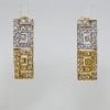 18ct Yellow Gold and White Gold - Two Tone - Greek Key Design Long Studs / Earrings