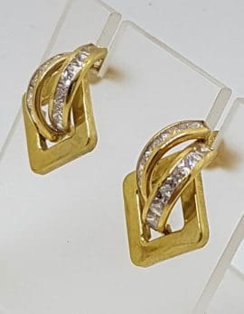 Plain Square with Channel Set Cubic Zirconia Large Studs / Earrings