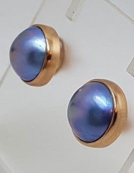 9ct Rose Gold Round Black Mabe Pearl Bezel Set Studs / Earrings