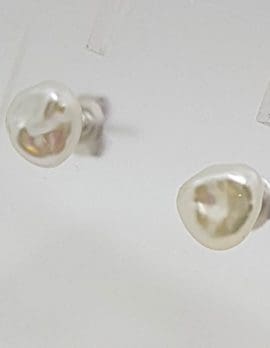 9ct White Gold Freeform Keshi Pearl Studs / Earrings