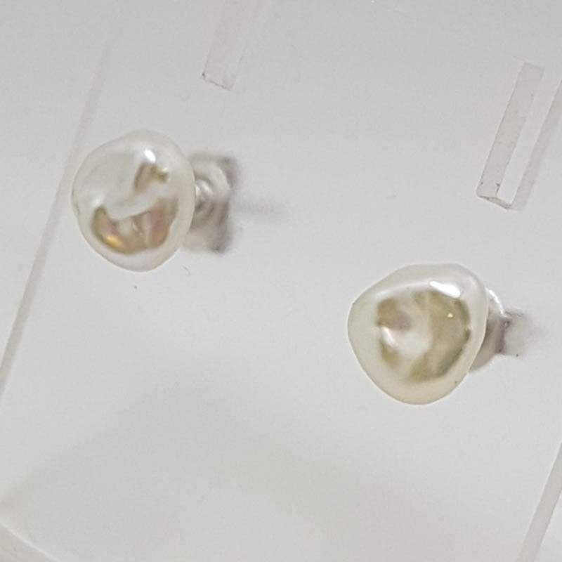 9ct White Gold Freeform Keshi Pearl Studs / Earrings