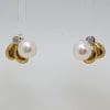 9ct Yellow Gold Pearl and Diamond Studs / Earrings