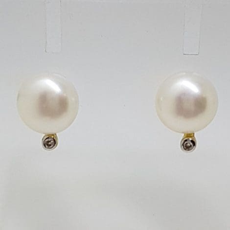 9ct Yellow Gold Pearl and Diamond Studs / Earrings