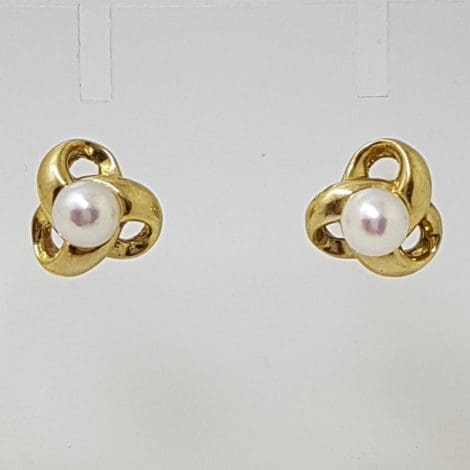 9ct Yellow Gold Pearl Twist Design Studs / Earrings