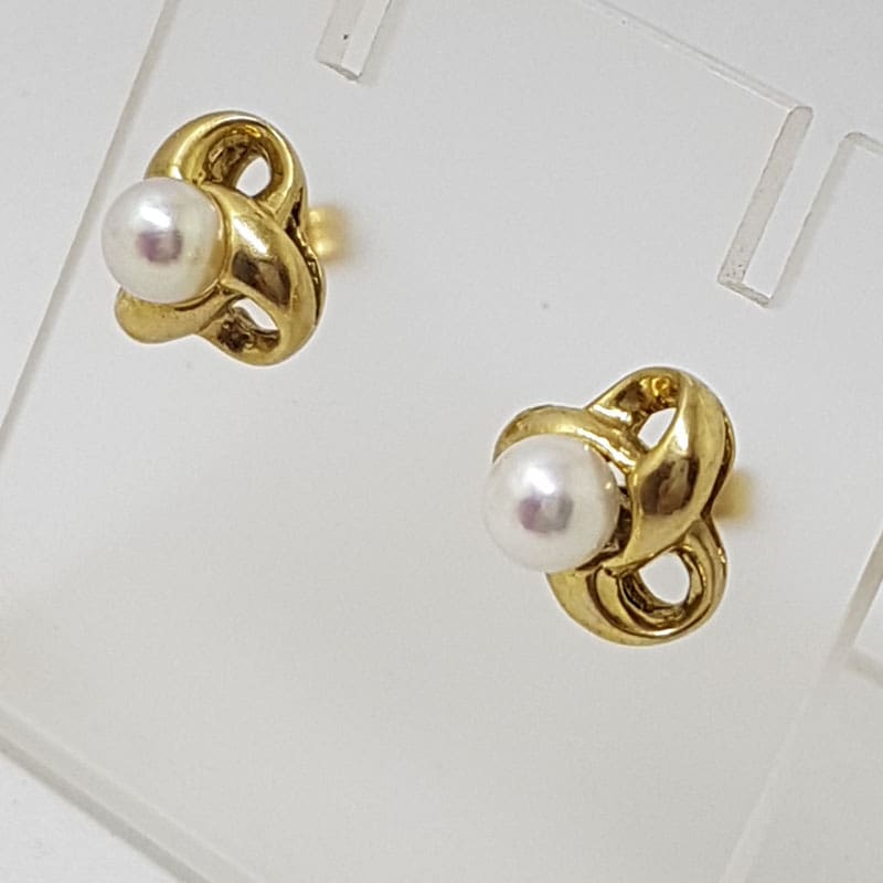 9ct Yellow Gold Pearl Twist Design Studs / Earrings