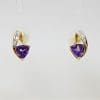 9ct Yellow Gold Amethyst and Diamond Studs / Earrings