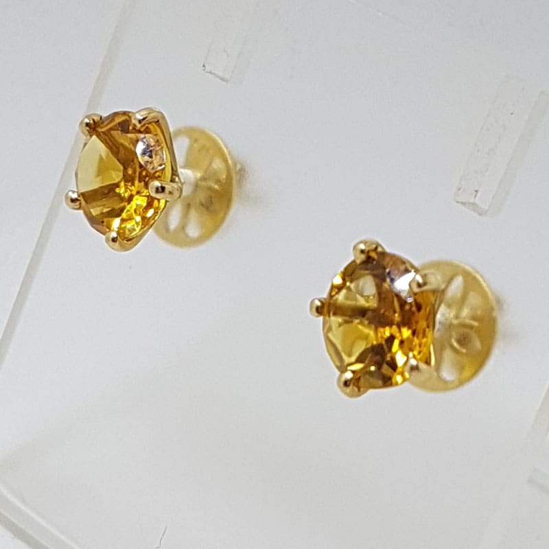 9ct Yellow Gold Round Citrine Claw Set Studs / Earrings