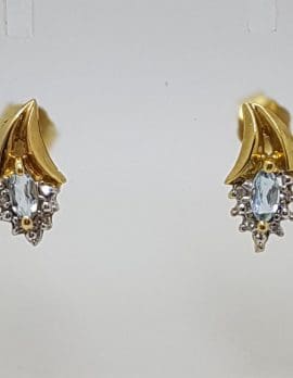 9ct Yellow Gold Aquamarine and Diamond Studs Earrings