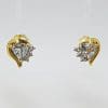 9ct Yellow Gold Heart Shaped Aquamarine and Diamond Studs / Earrings