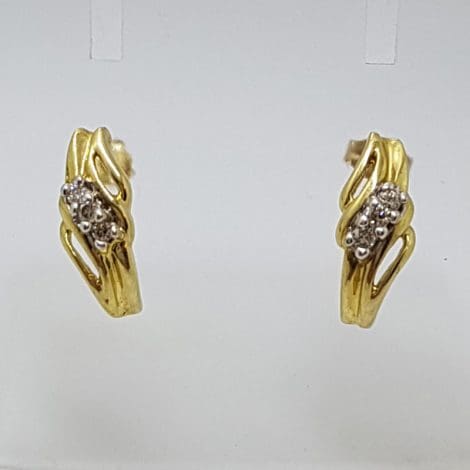 10ct Yellow Gold Diamond Ornate Studs Earrings