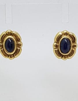 9ct Yellow Gold Cabochon Cut Sapphire Oval Studs / Earrings - Antique / Vintage