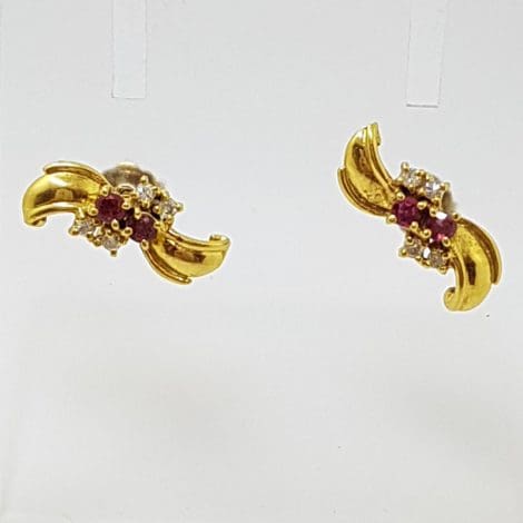 9ct Yellow Gold Ruby & Diamond Studs / Earrings