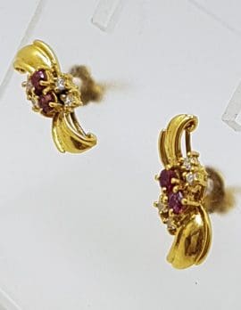 9ct Yellow Gold Ruby & Diamond Studs / Earrings