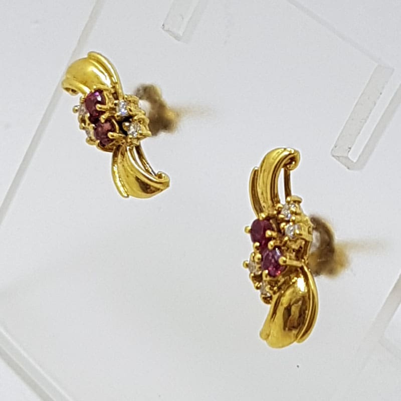 9ct Yellow Gold Ruby & Diamond Studs / Earrings