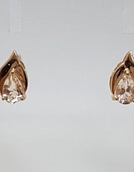 9ct Rose Gold Natural Morganite - Teardrop / Pear Shape - Studs / Earrings
