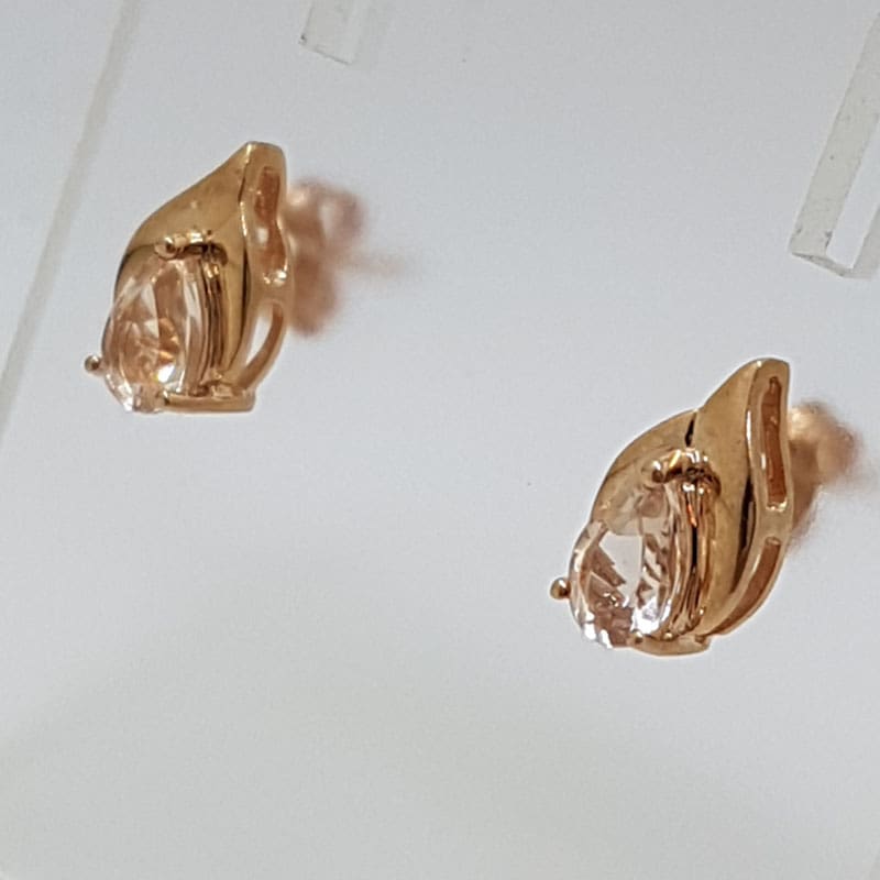 9ct Rose Gold Natural Morganite - Teardrop / Pear Shape - Studs / Earrings