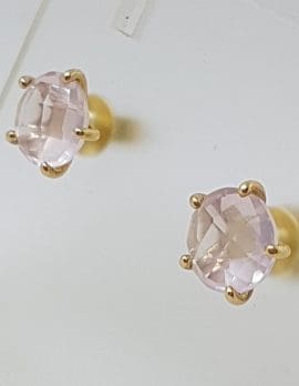 9ct Yellow Gold Round Rose Quartz Studs / Earrings