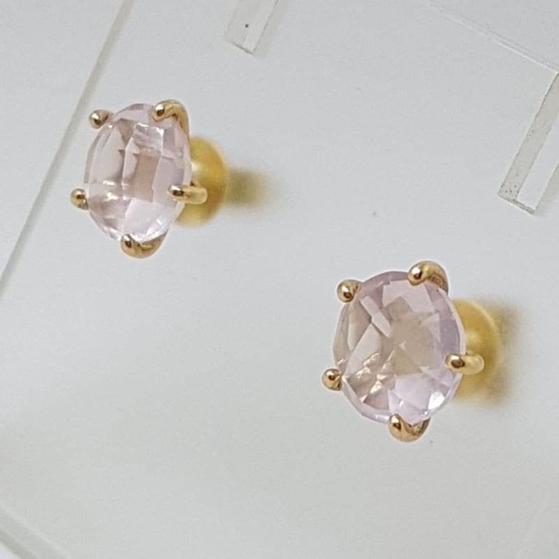 9ct Yellow Gold Round Rose Quartz Studs / Earrings