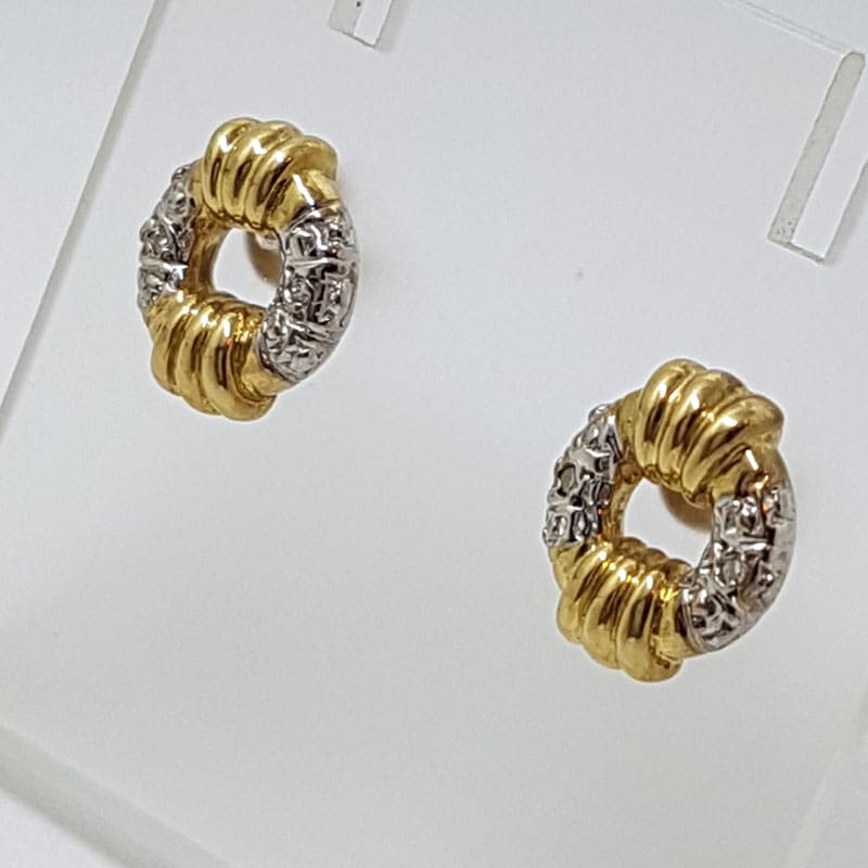 9ct Yellow Gold Diamond Round Circles Studs / Earrings