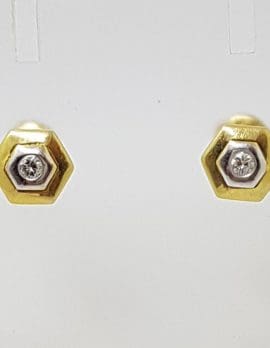 14ct Yellow Gold and White Gold Diamond Hexagonal Studs / Earrings