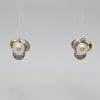 9ct Yellow & White Gold Pearl and Diamond Studs / Earrings - Small