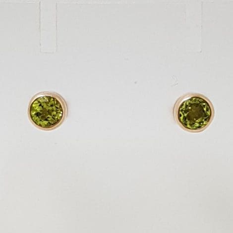9ct Rose Gold Round Bezel Set Peridot Studs / Earrings