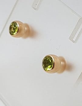 9ct Rose Gold Round Bezel Set Peridot Studs / Earrings