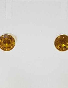 9ct Yellow Gold Citrine Round Bezel Set Studs / Earrings