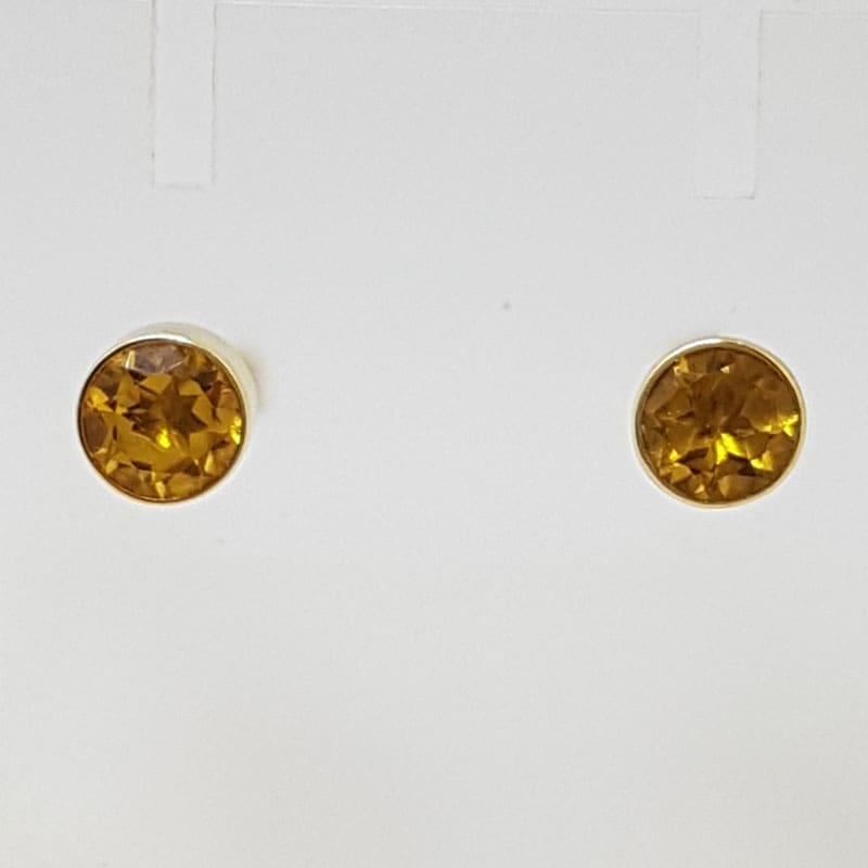 9ct Yellow Gold Citrine Round Bezel Set Studs / Earrings