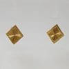 9ct Yellow Gold Square Patterned Stud Earrings - Vintage