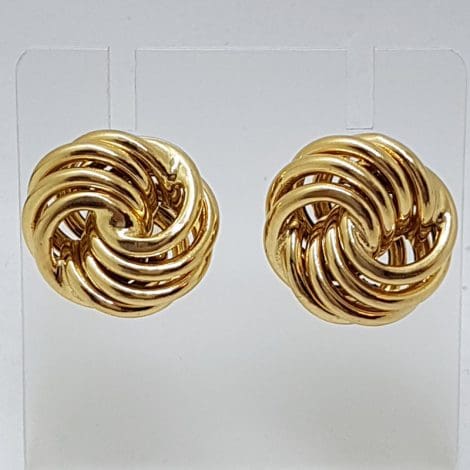 9ct Yellow Gold Large Round Twist / Knot Style Studs / Earrings