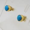 9ct Yellow Gold Round Bezel Set Natural Turquoise Studs / Earrings
