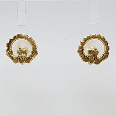 9ct Yellow Gold Flat Claddagh Studs / Earrings