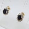 9ct Yellow Gold Oval Natural Sapphire and Diamond Cluster Stud Earrings