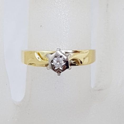 18ct Yellow Gold High Set Diamond Solitaire Ring - Antique / Vintage