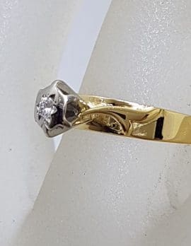 18ct Yellow Gold High Set Diamond Solitaire Ring - Antique / Vintage