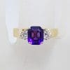 18ct Yellow Gold Stunning Rectangular Amethyst Claw Set and High Set Ring - Antique / Vintage