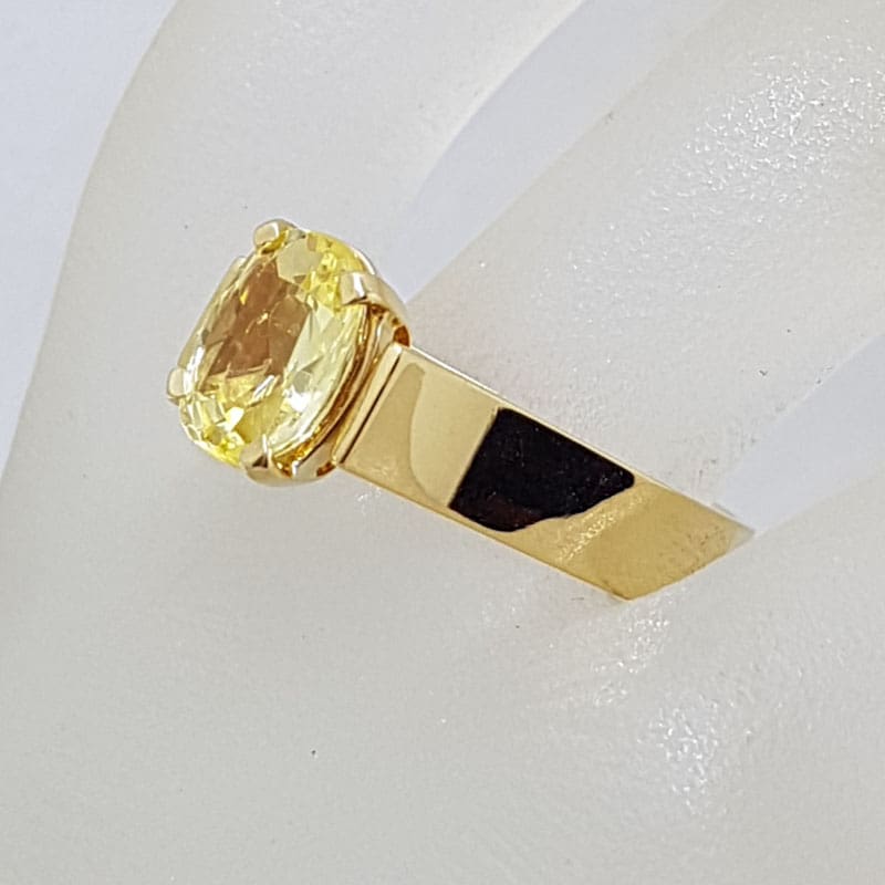 20210921_221518 9ct Yellow Gold Oval Natural Golden Yellow Ceylon Sapphire Claw and High Set on Wide Band Ring - Antique / Vintage