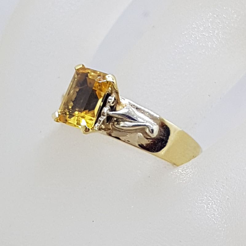 9ct Yellow Gold Rectangular Natural Citrine High Set on Wide Band Ring - Antique / Vintage