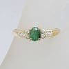 9ct Yellow Gold Oval Natural Emerald with Cubic Zirconia Ring - Vintage
