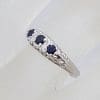 9ct White Gold 3 Natural Blue Sapphires with Diamonds Ornate Filigree Design Bridge Set Ring