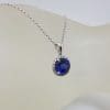 9ct White Gold Round Created Blue Sapphire surrounded by Diamonds Pendant on Gold Chain