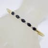 * SOLD *9ct Yellow Gold 5 Oval Natural Sapphire and 4 Diamond Cuff Bangle - Oval Shape