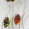 Sterling Silver with Brown and Green Natural Baltic Amber 2 Cats Sitting Brooch